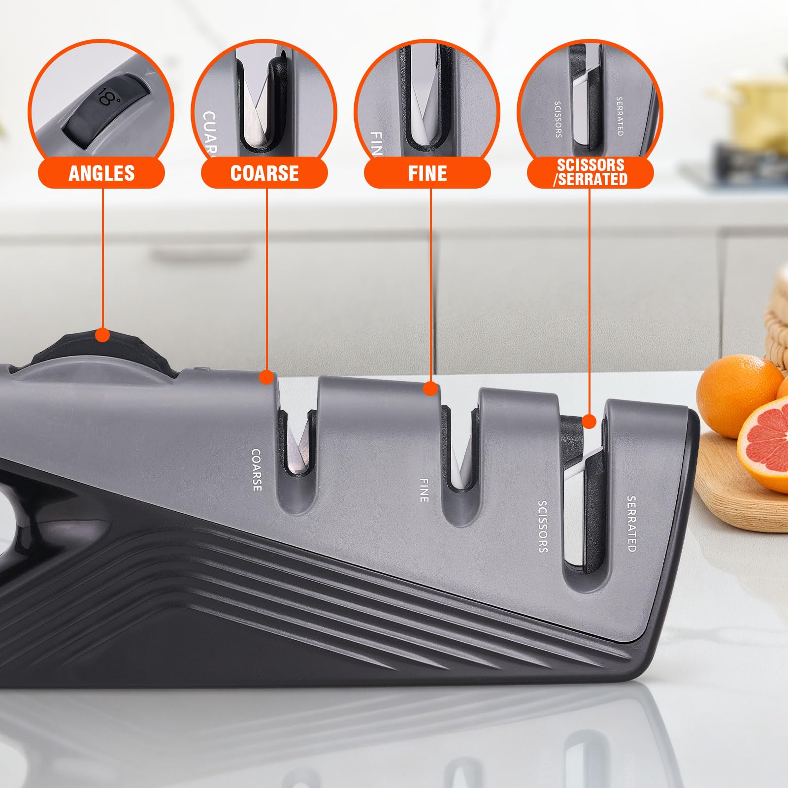 Topfeel sharpener coarse tungsten slot restores dull blades quickly.