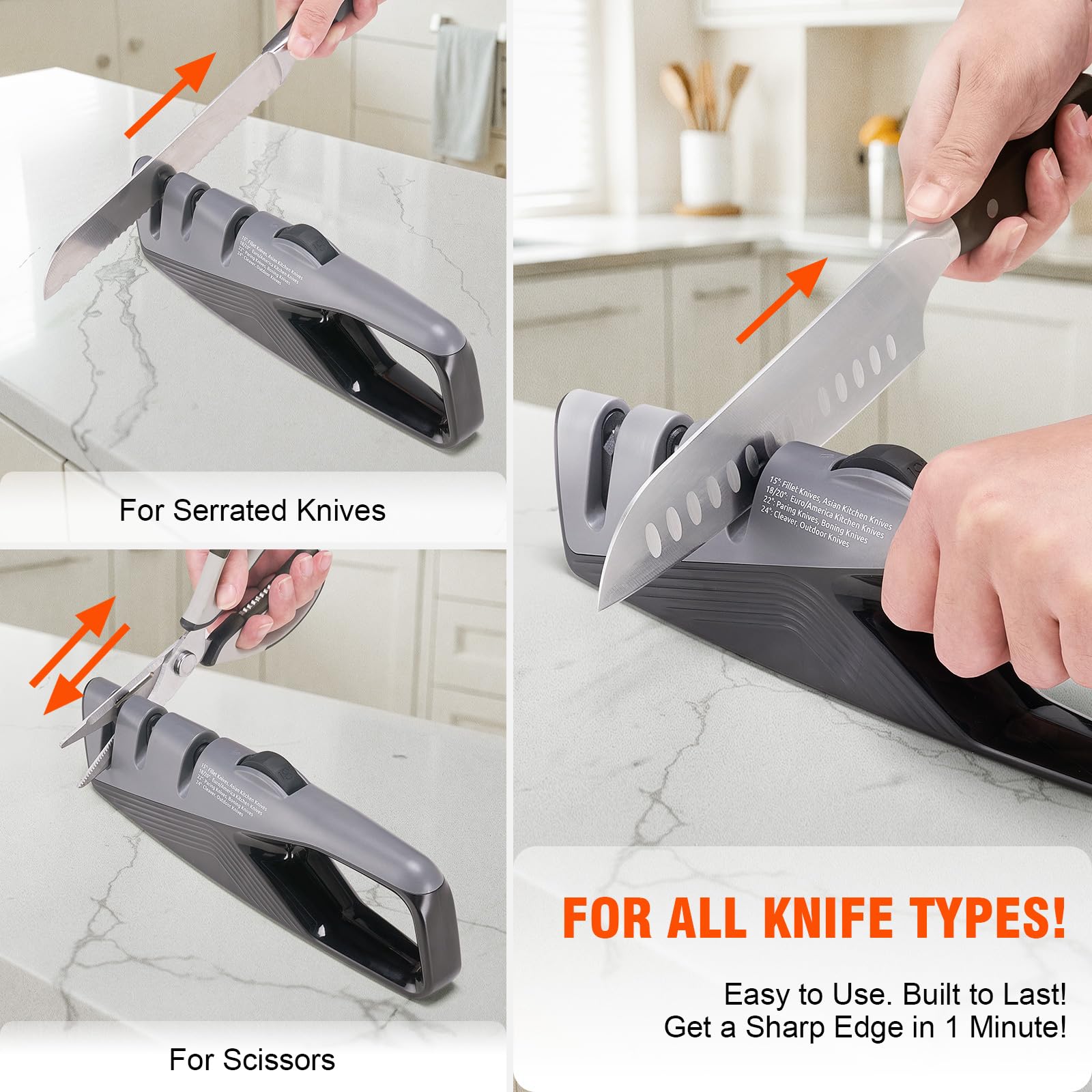Topfeel sharpener V-slot sharpens scissors with accuracy.