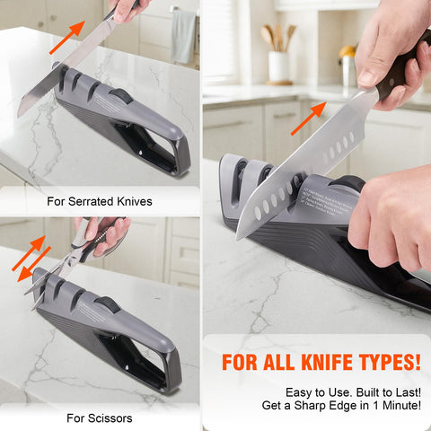 Topfeel sharpener V-slot sharpens scissors with accuracy.