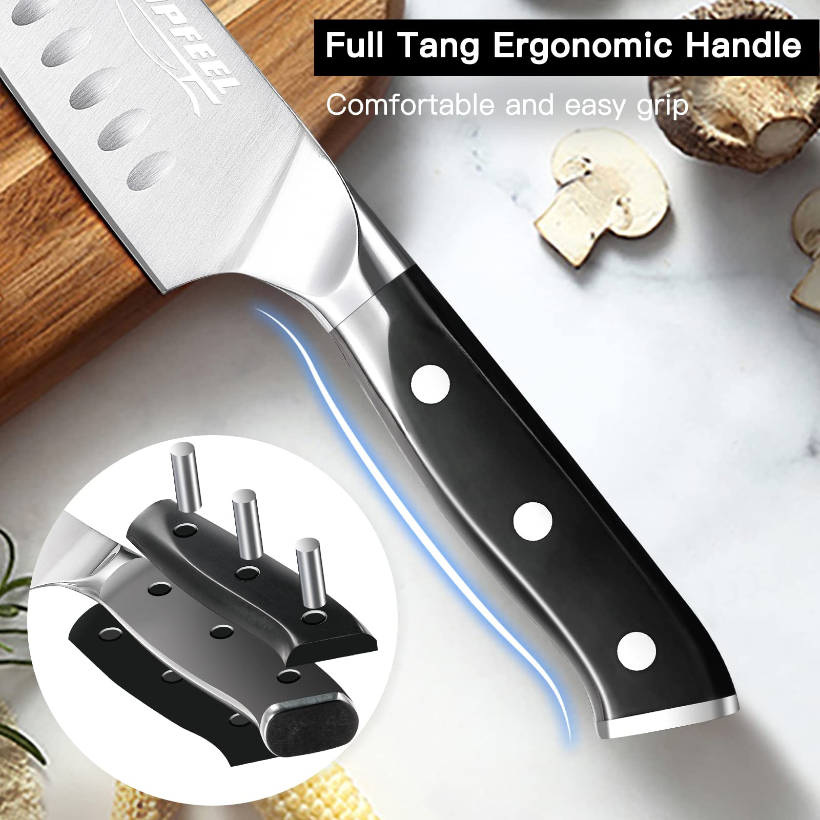Topfeel full-tang ergonomic handle provides a secure, comfortable grip.
