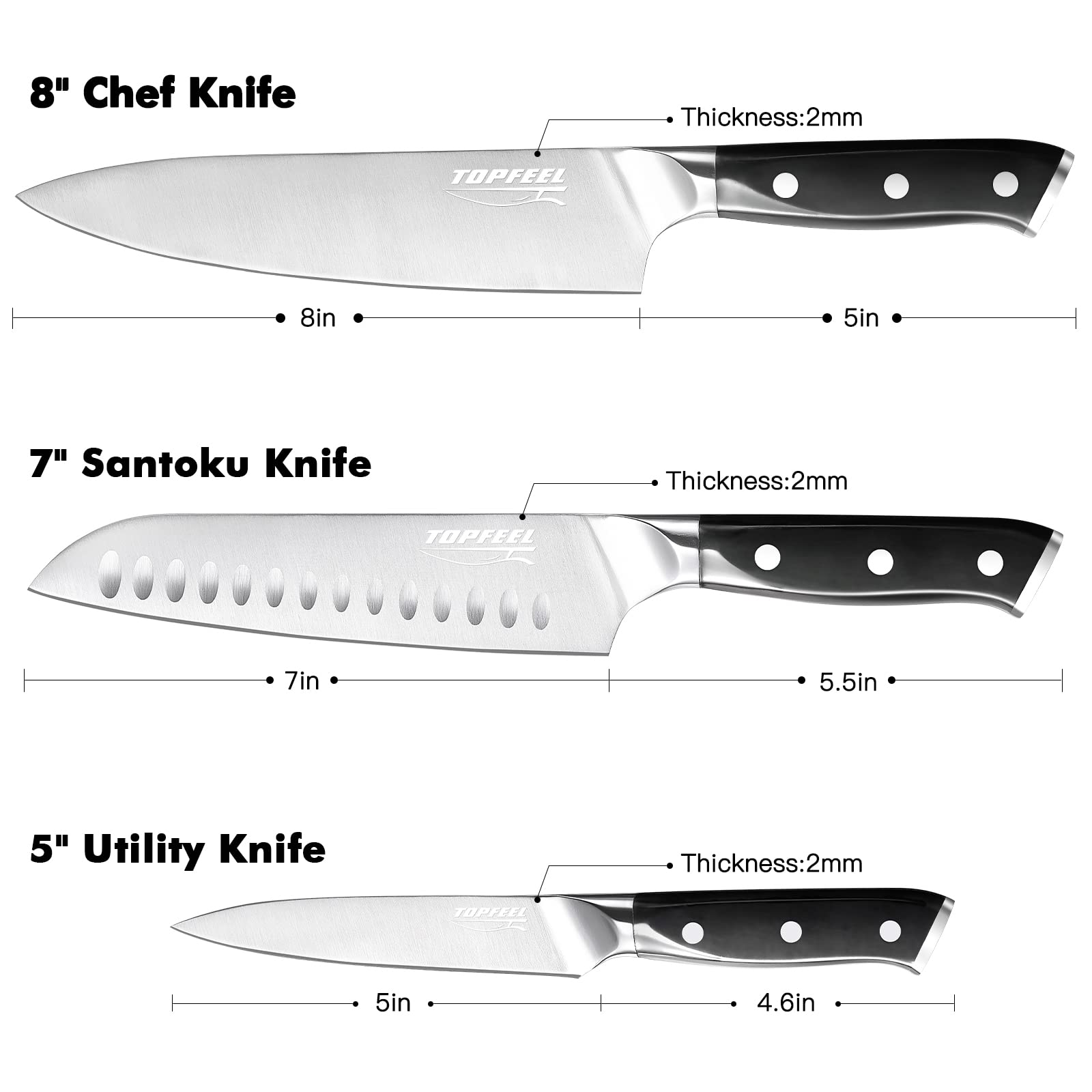 Topfeel German high-carbon steel blade with lasting edge.
