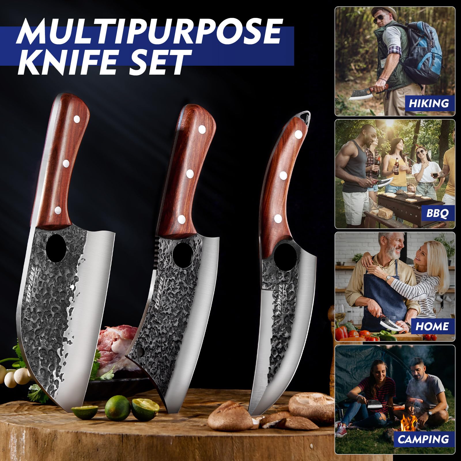 Topfeel Viking knife 6.5-inch versatile tool for outdoor cooking and deboning.