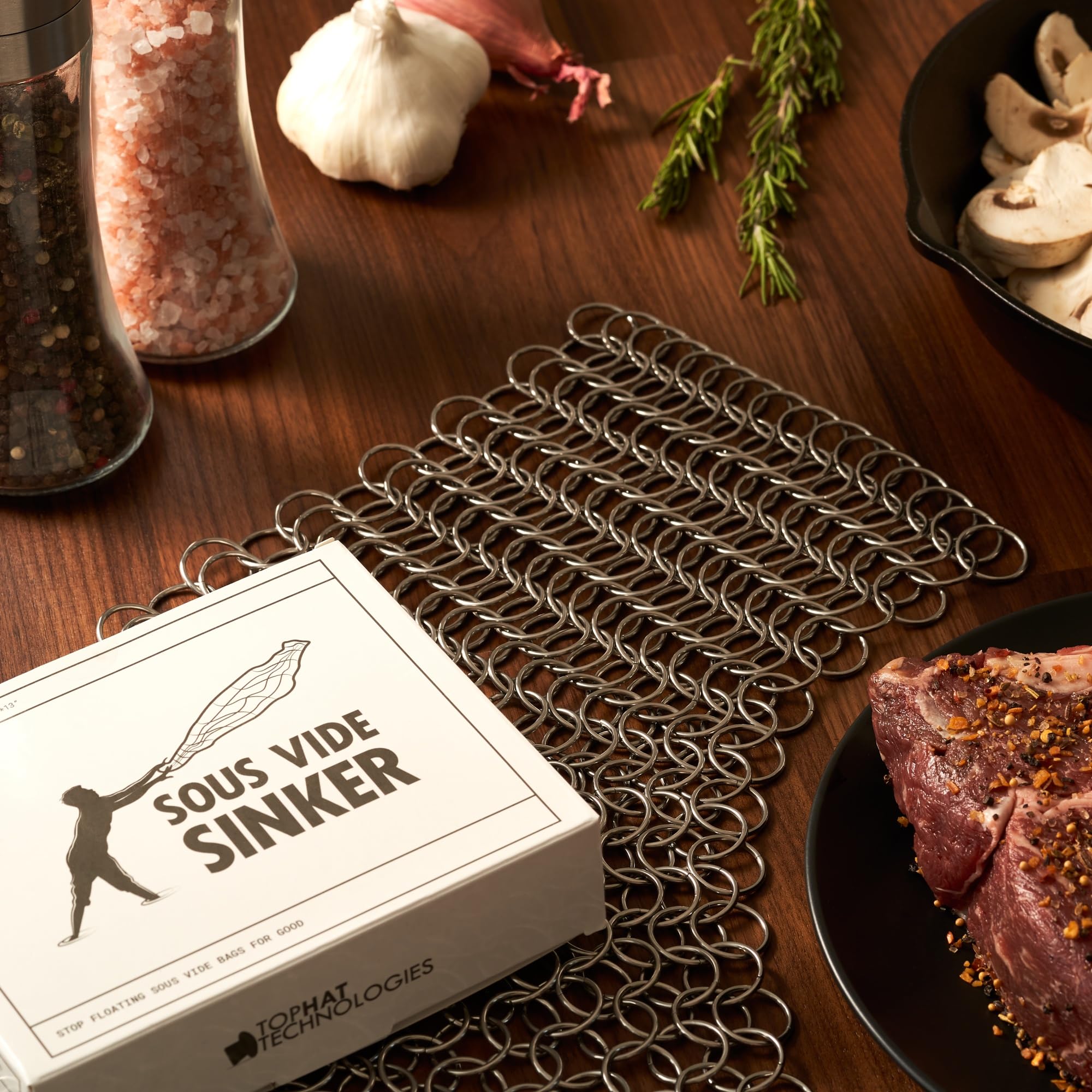 TopHat Sous Vide Sinker 304 stainless-steel detail highlighting durability.