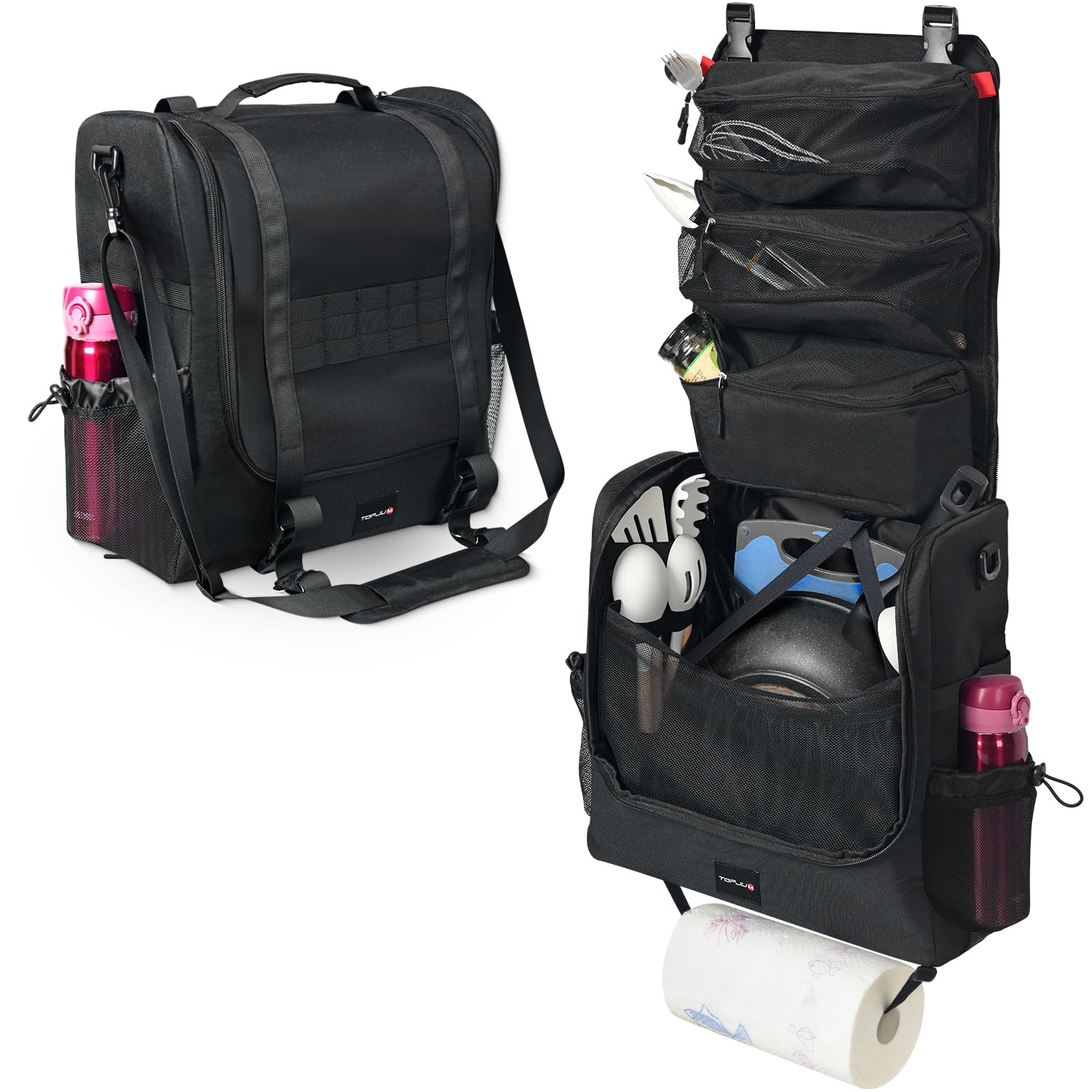 TOPJUM camp kitchen organizer bag demonstrates a compact design for easy campsite meal prep.