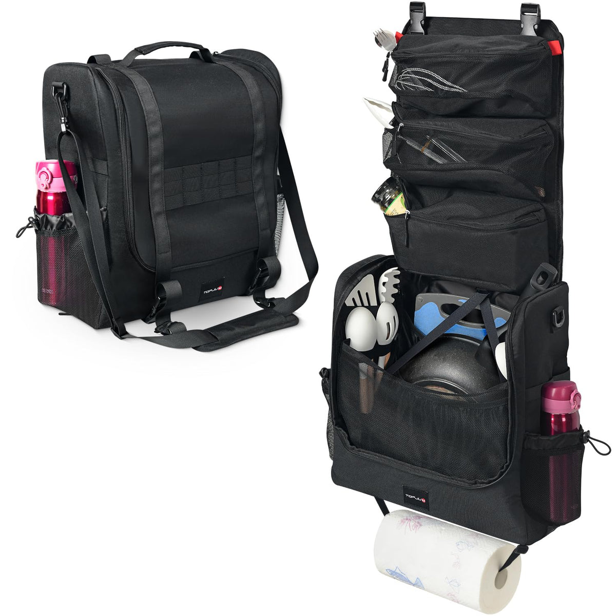 TOPJUM camp kitchen organizer bag demonstrates a compact design for easy campsite meal prep.