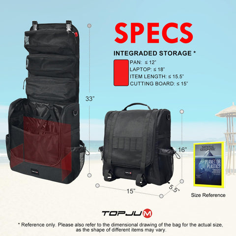 TOPJUM front-tactical-webbing supports securing gear with straps during travel.