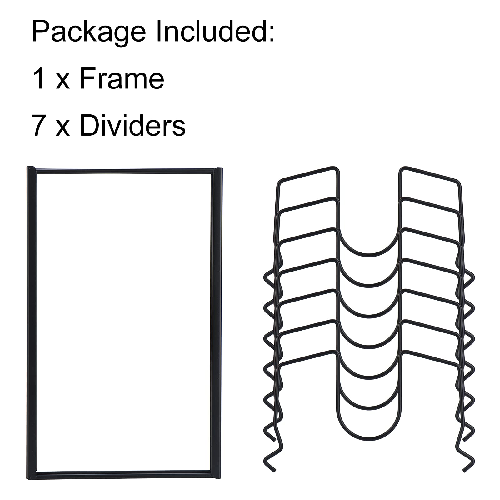 Toplife pot lids organizer rack showcases seven compartments keeping lids and bakeware neatly separated.
