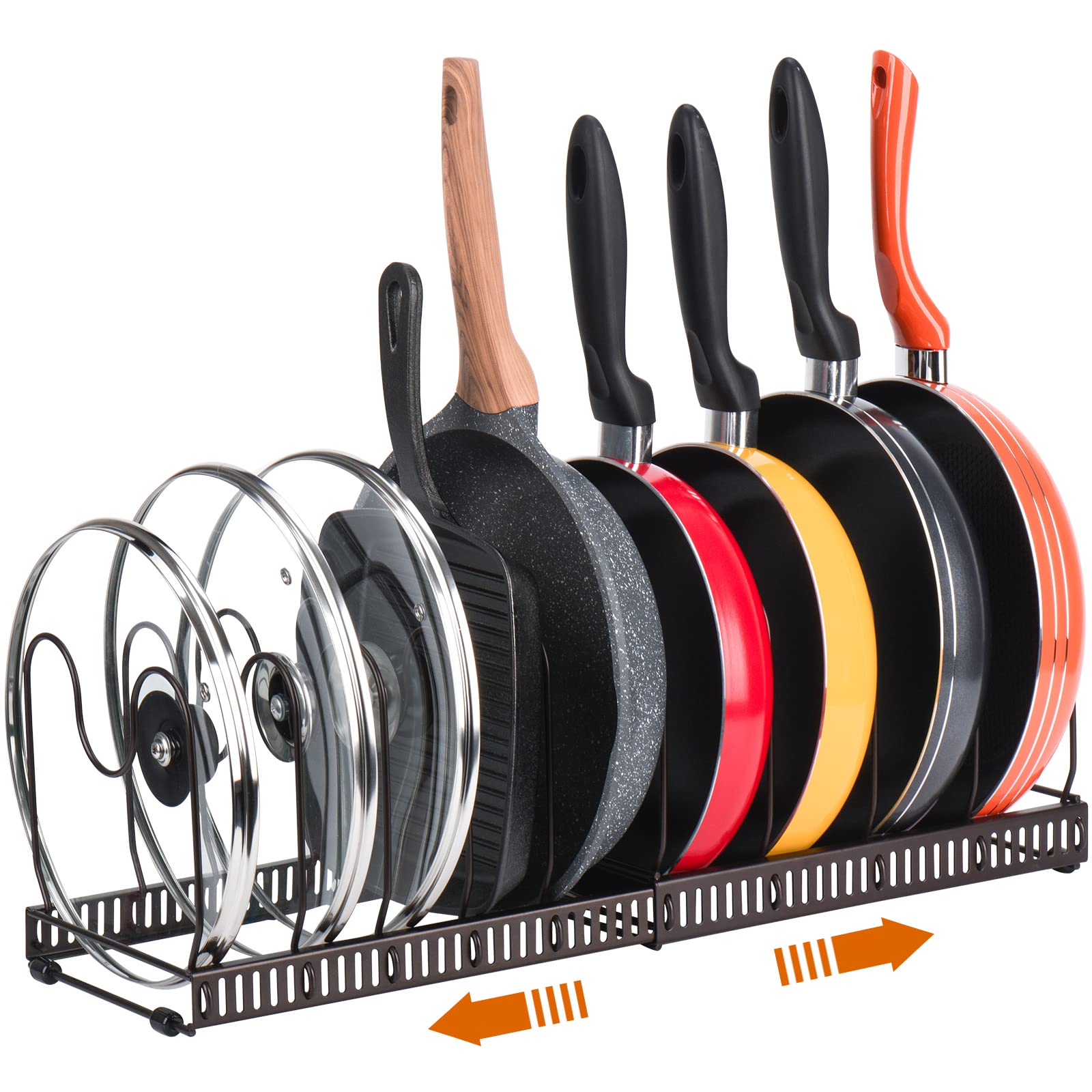 Toplife pots and pans organizer rack neatly stores cookware in the cabinet