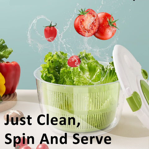 TOPROAD salad spinner showing locking clamps for mess free operation
