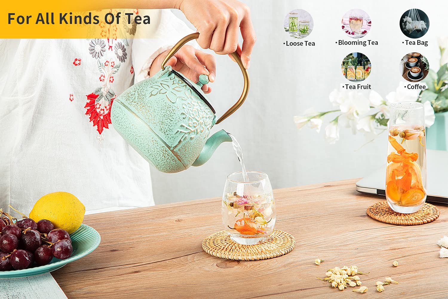 TOPTIER 18/10 stainless steel infuser provides clean leaf separation.