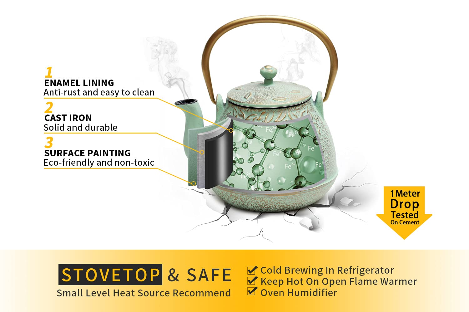 TOPTIER cast iron kettle delivers long heat retention for serving.