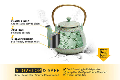 TOPTIER cast iron kettle delivers long heat retention for serving.