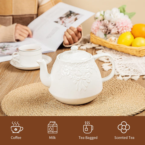 White porcelain teapot design fits a variety of table settings.