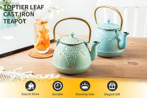 TOPTIER stovetop-safe teapot with ergonomic handle for easy pouring.