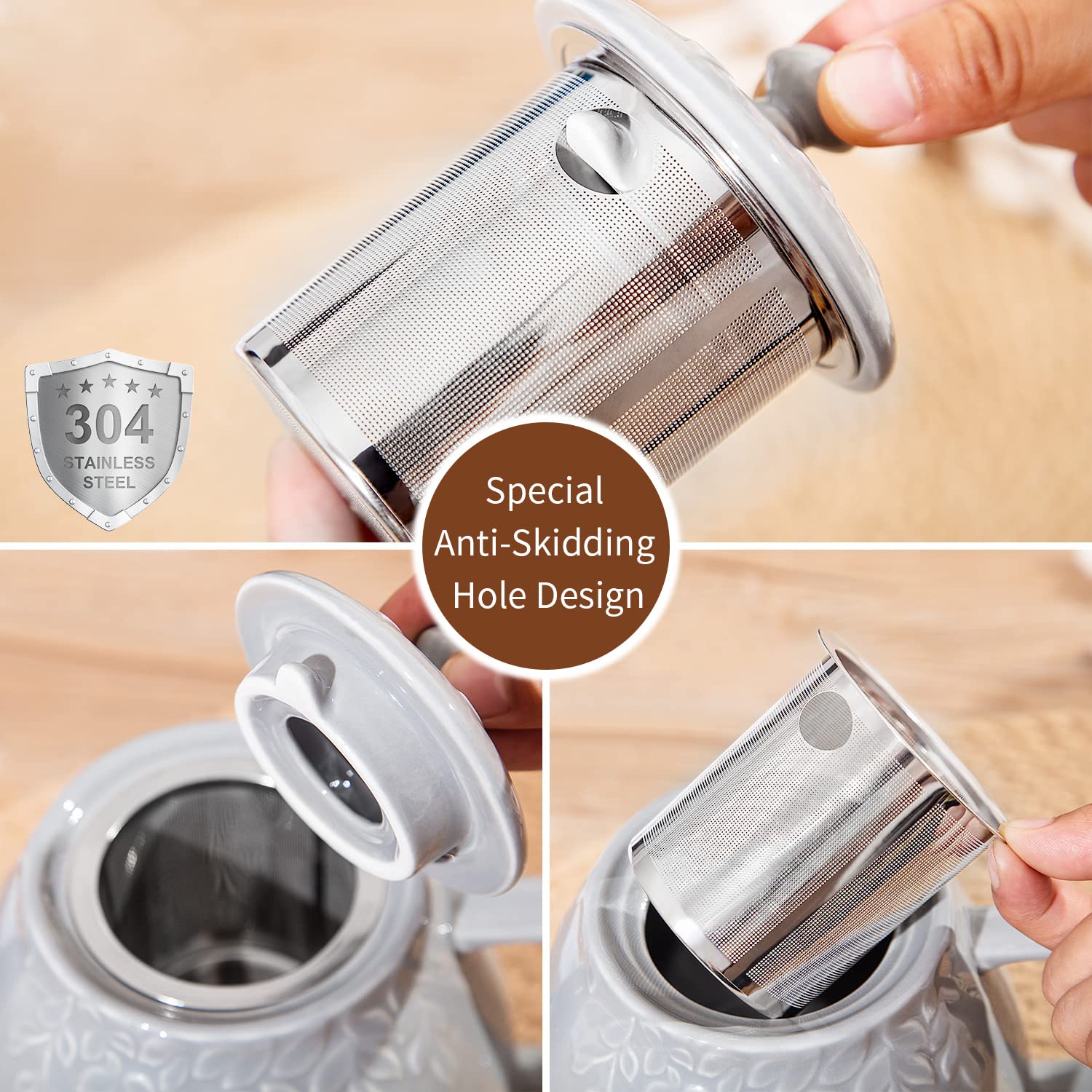 Elegant porcelain teapot that is dishwasher-safe and microwave-safe for easy cleanup.