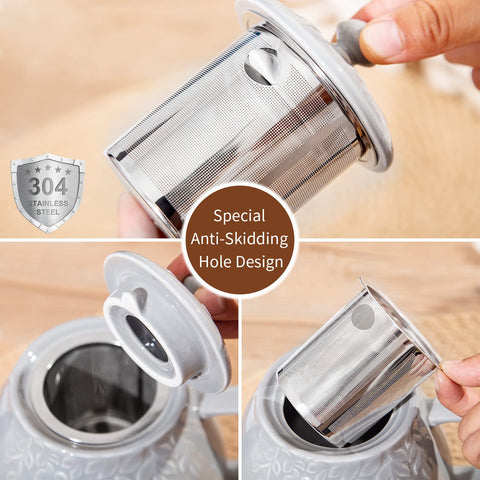 Elegant porcelain teapot that is dishwasher-safe and microwave-safe for easy cleanup.