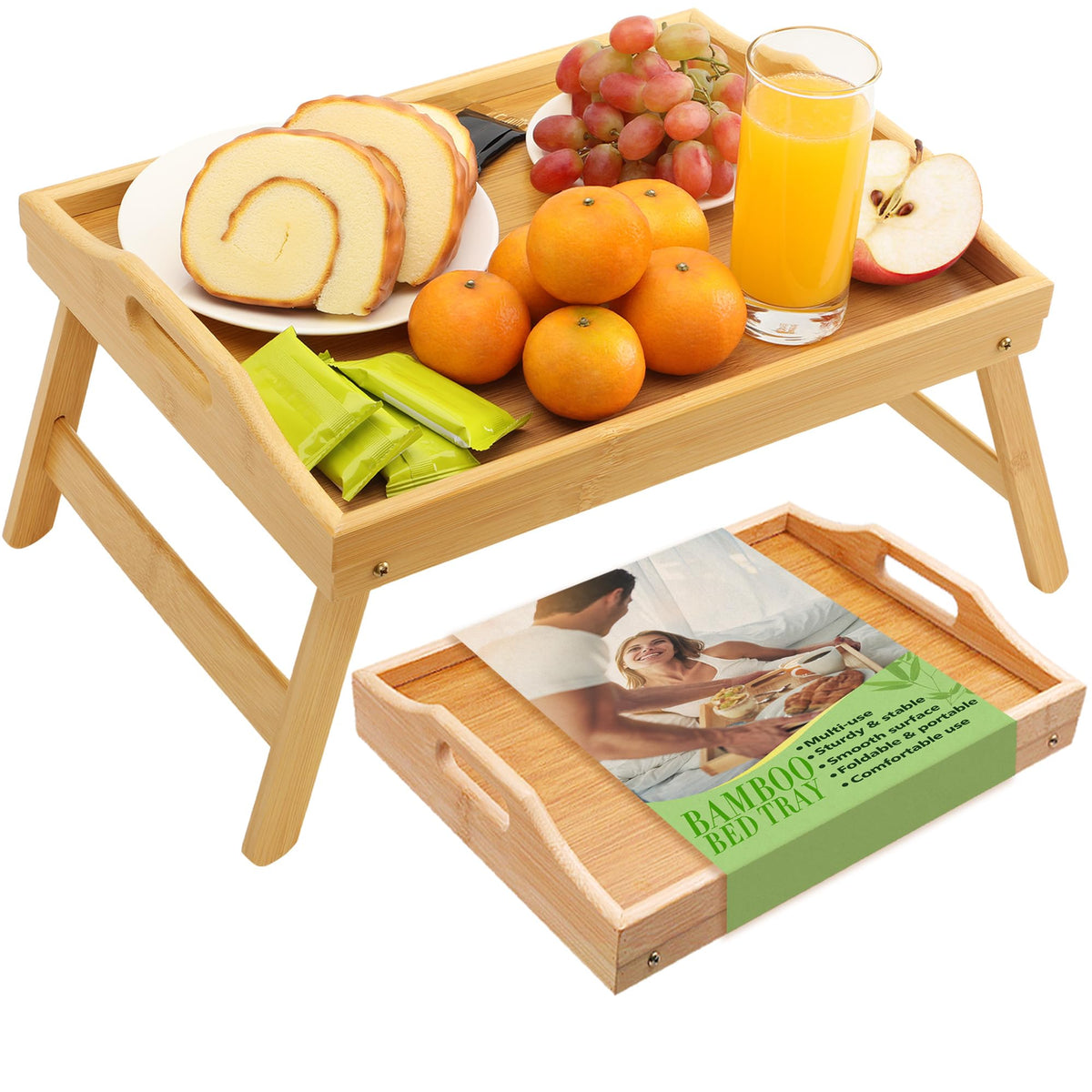 Topulors breakfast bed tray with folding legs for convenient in-bed meals.