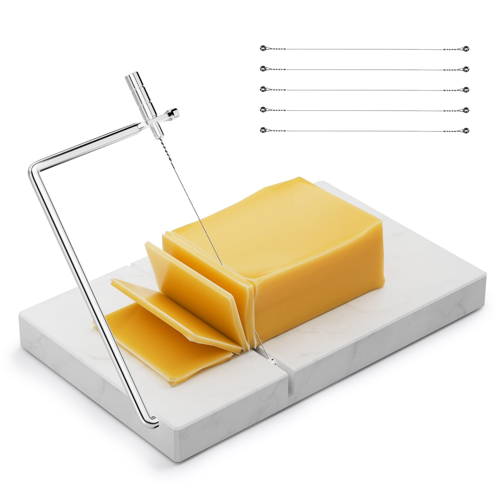 Topulors cheese slicer marble base provides stable cutting for even slices.