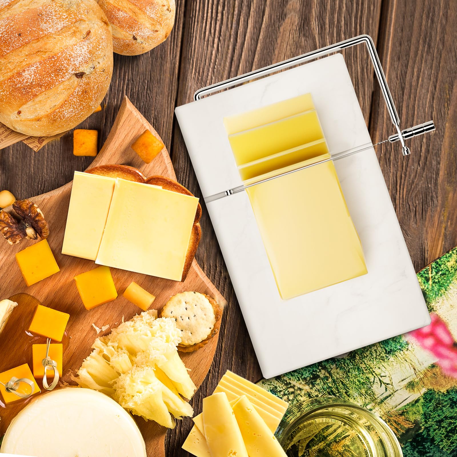 Topulors cheese slicer with replacement wires ready for effortless prep.