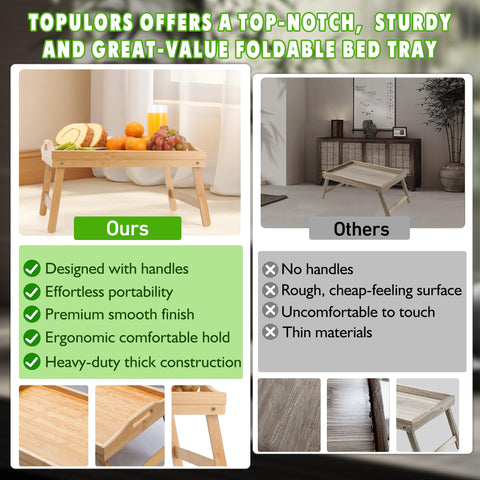 Topulors foldable bamboo serving tray, quick to clean with warm water.