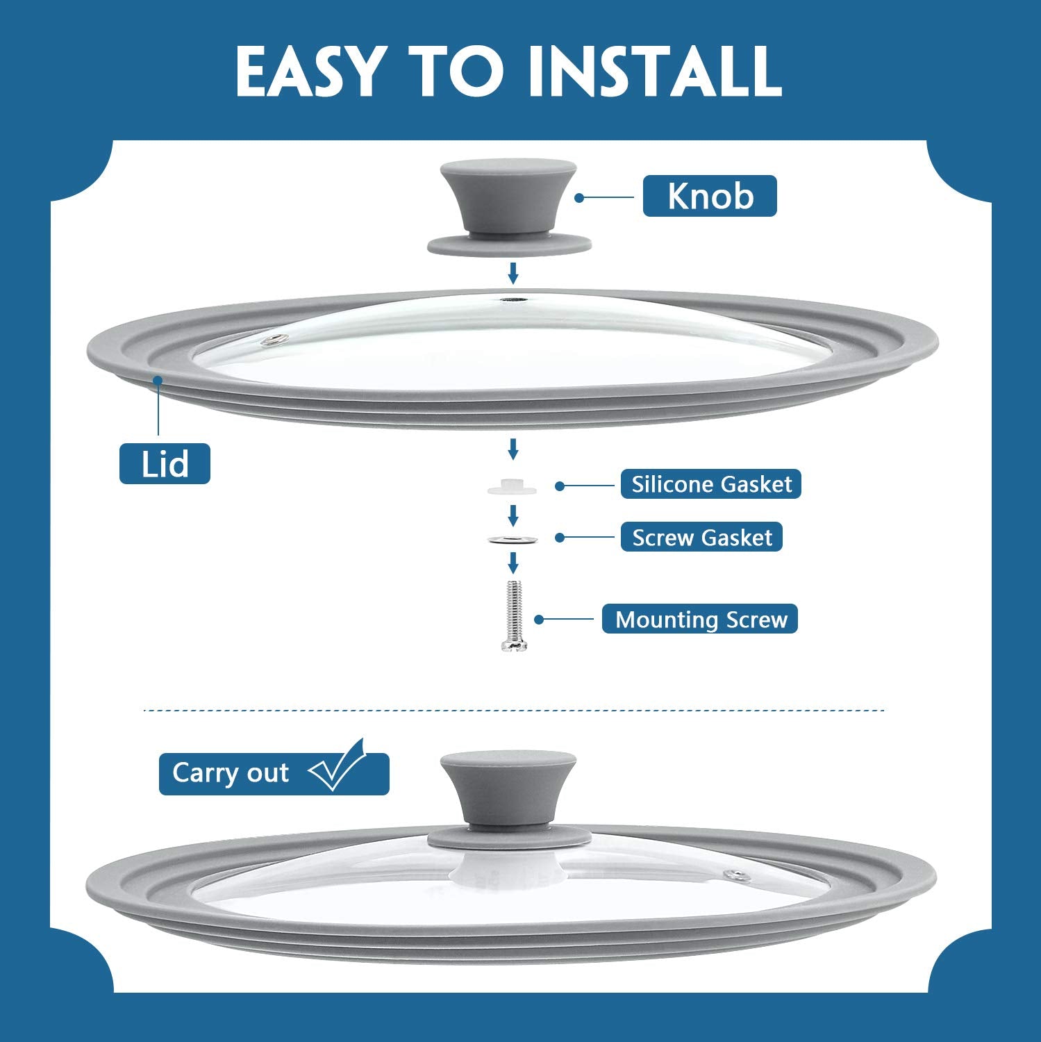 TOPULORS universal lid works with pots, pans, and skillets