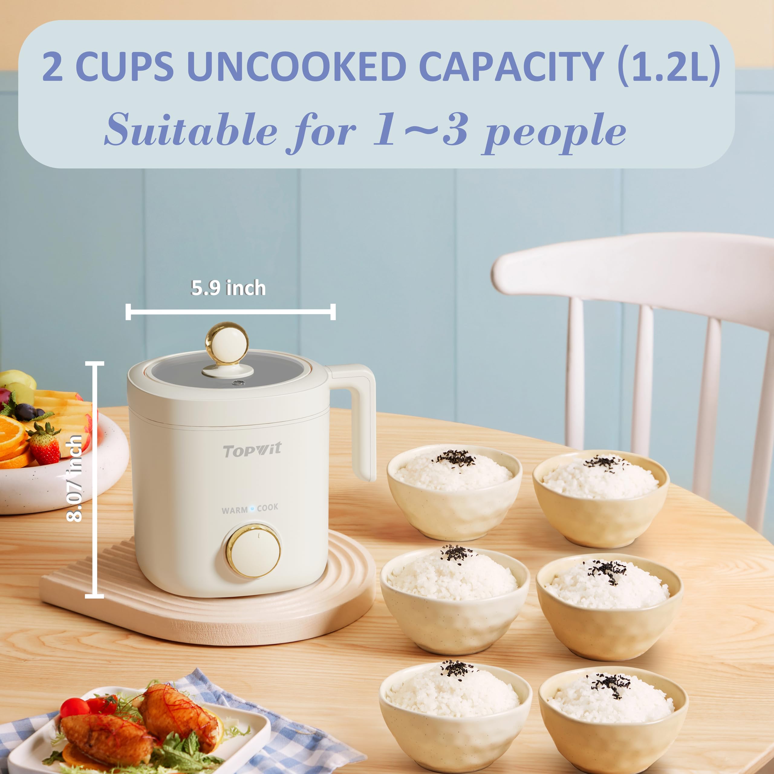 TopWit rice cooker small with visible glass lid for monitoring progress