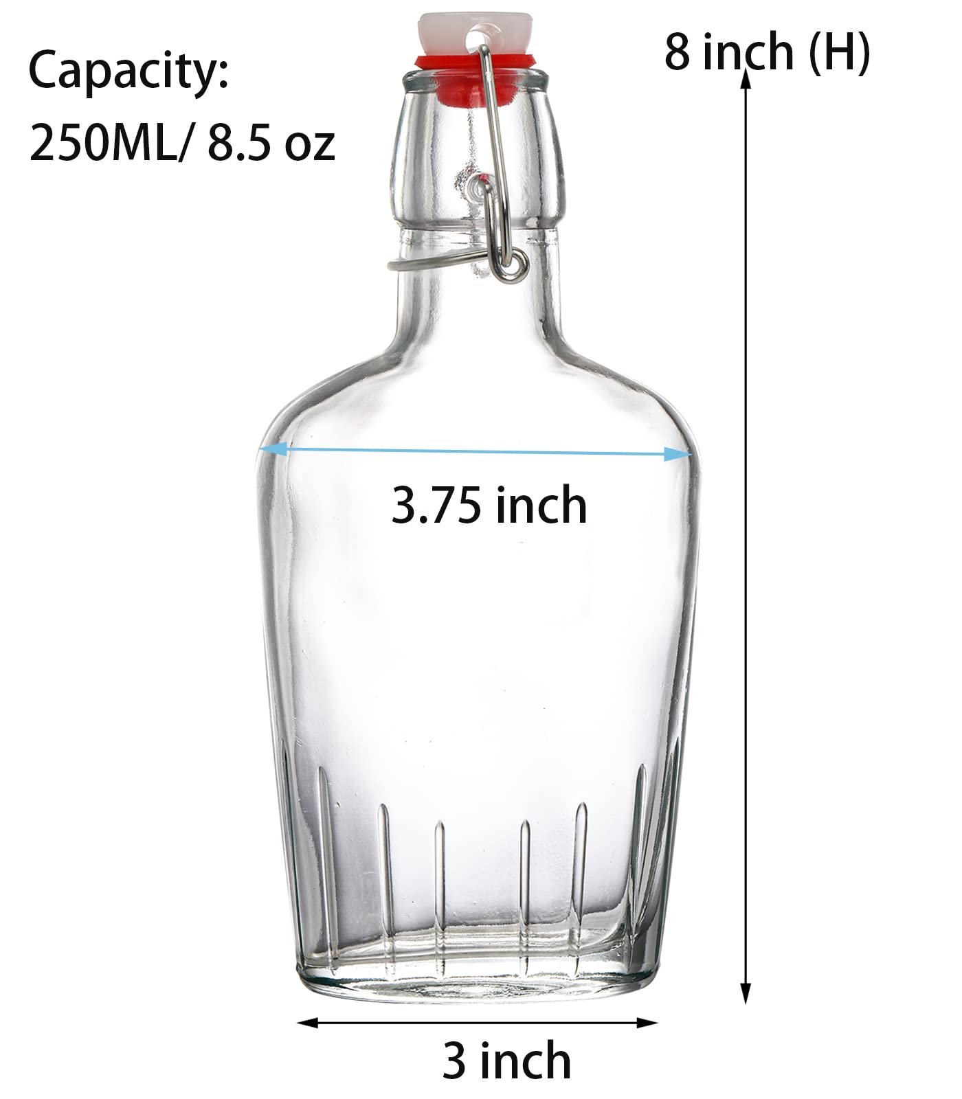 TOPZEA 8-5oz swing-top glass flask pour view with airtight cap for secure storage.
