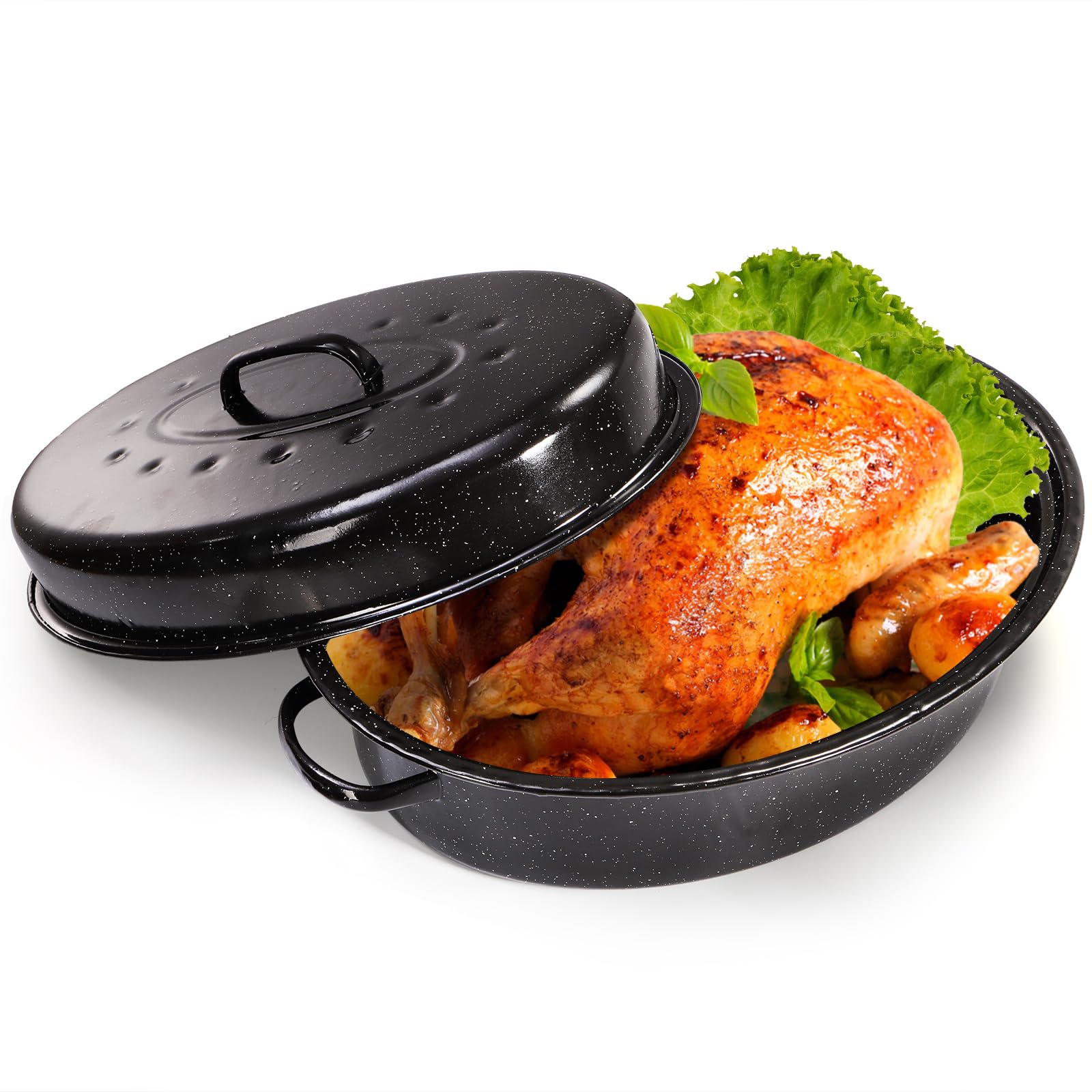 TOPZEA dome lid roasting pan — dome top enhances browning while locking in juices.