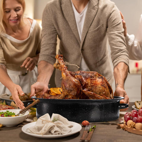 TOPZEA granite finish roaster — stylish, heat-responsive, and dishwasher-safe.