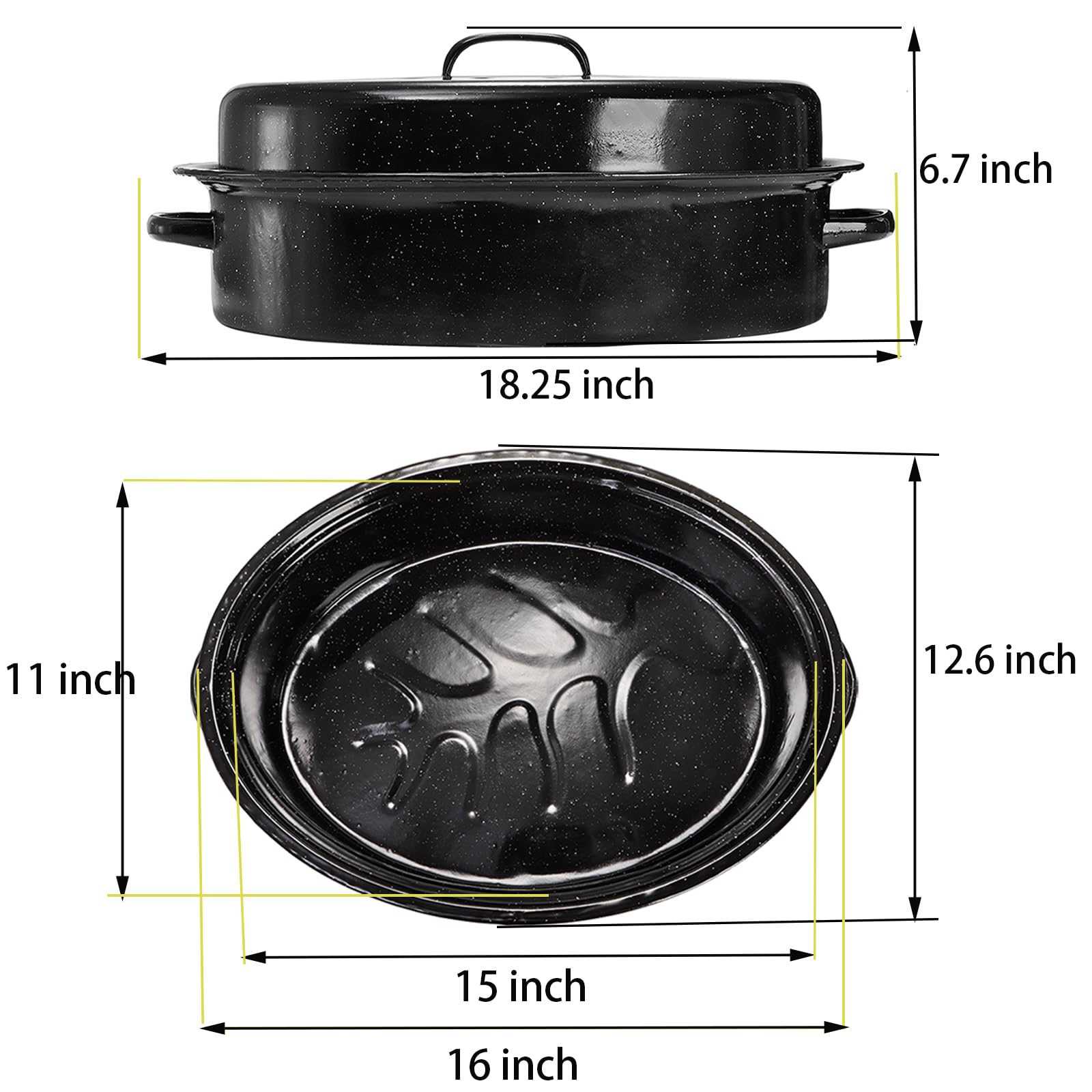 TOPZEA granite roasting pan with lid — oval shape fits large roasts and birds.
