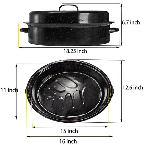 TOPZEA granite roasting pan with lid — oval shape fits large roasts and birds.