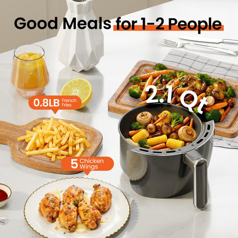 Topzee 2.1qt air fryer removable tray aids quick, dishwasher-safe cleanup.