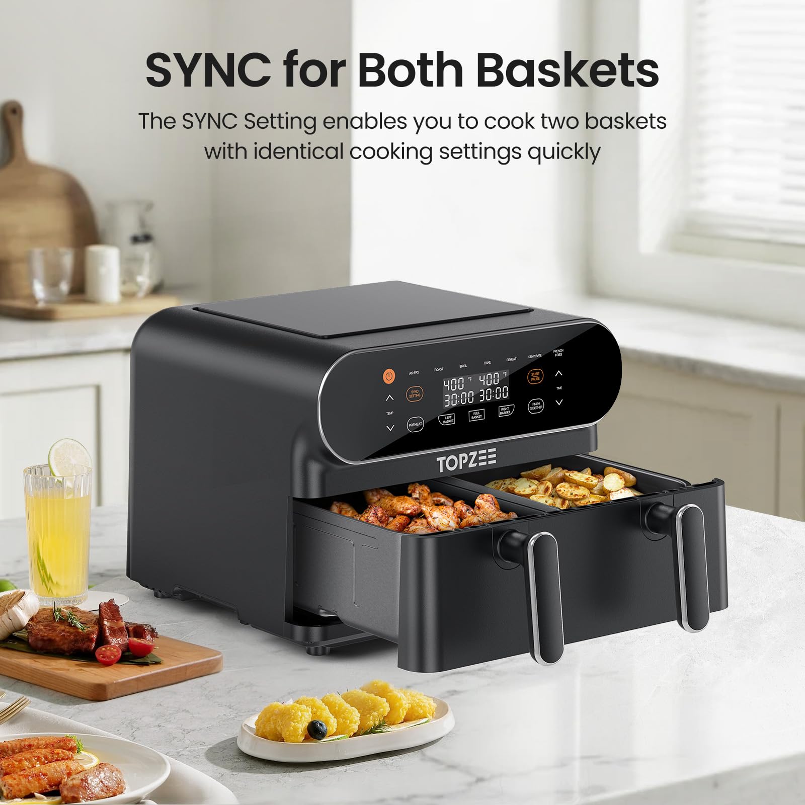 Topzee 8-in-1 air fryer modes enable versatile snacks and meals.