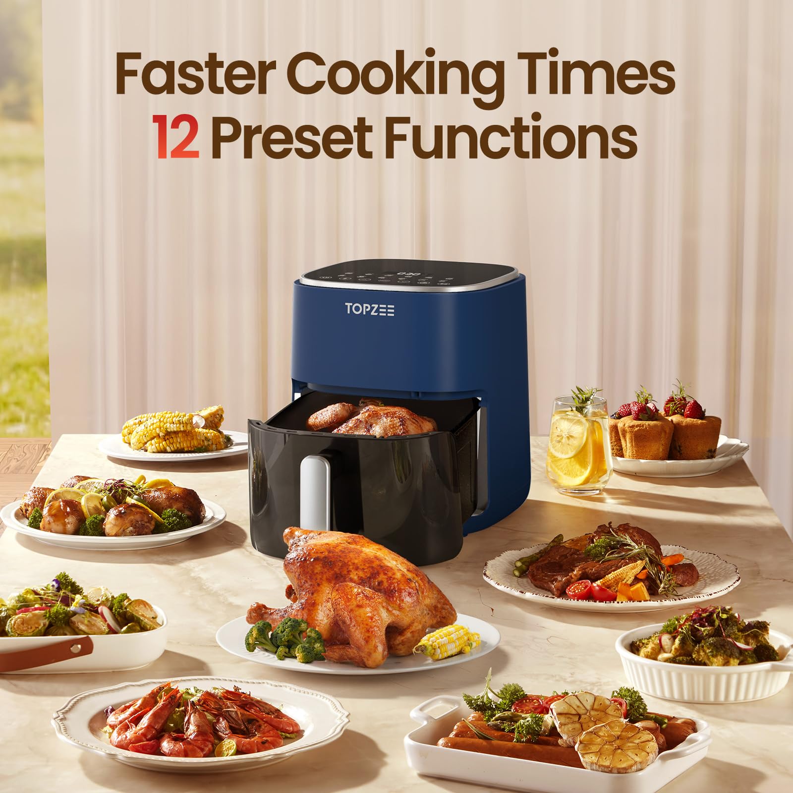 Topzee Air Fryer 360-degree hot air circulation for even results
