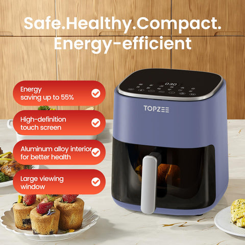 TOPZEE Air Fryer BPA-free, dishwasher-safe basket for easy cleaning.