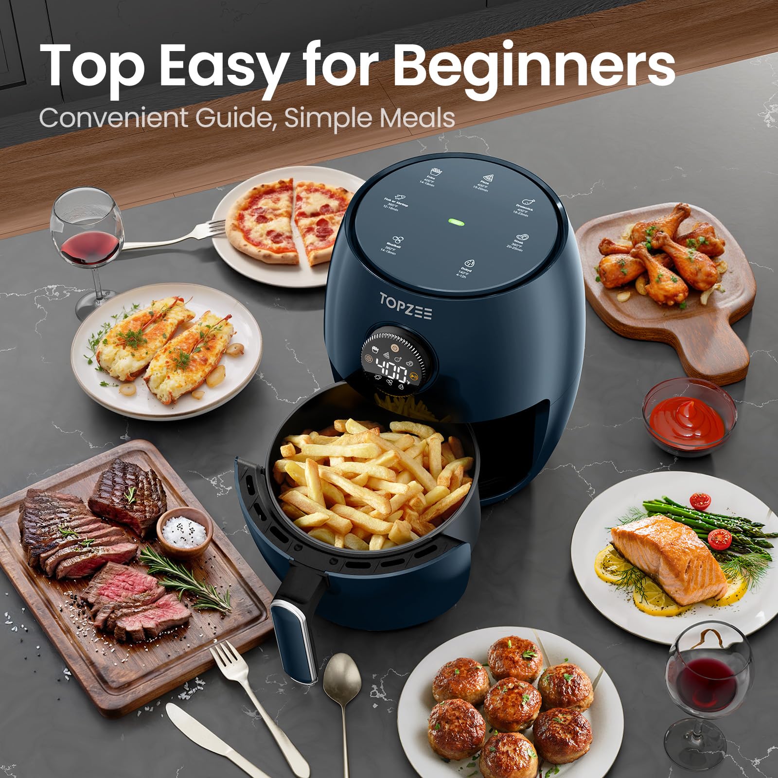 Topzee dishwasher-safe accessories simplify cleanup after cooking.