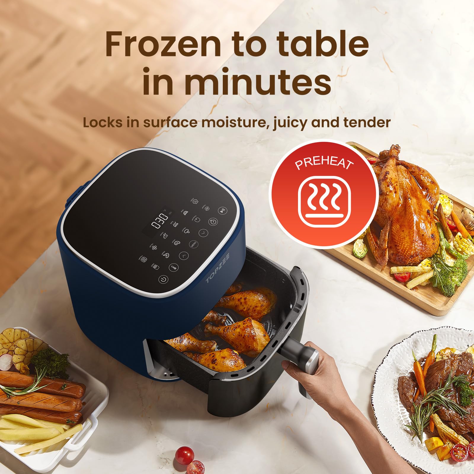 Topzee Air Fryer precise temperature control 100 to 400 degrees