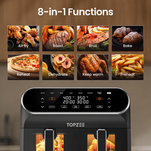 Topzee match mode aligns baskets for synchronized cooking.