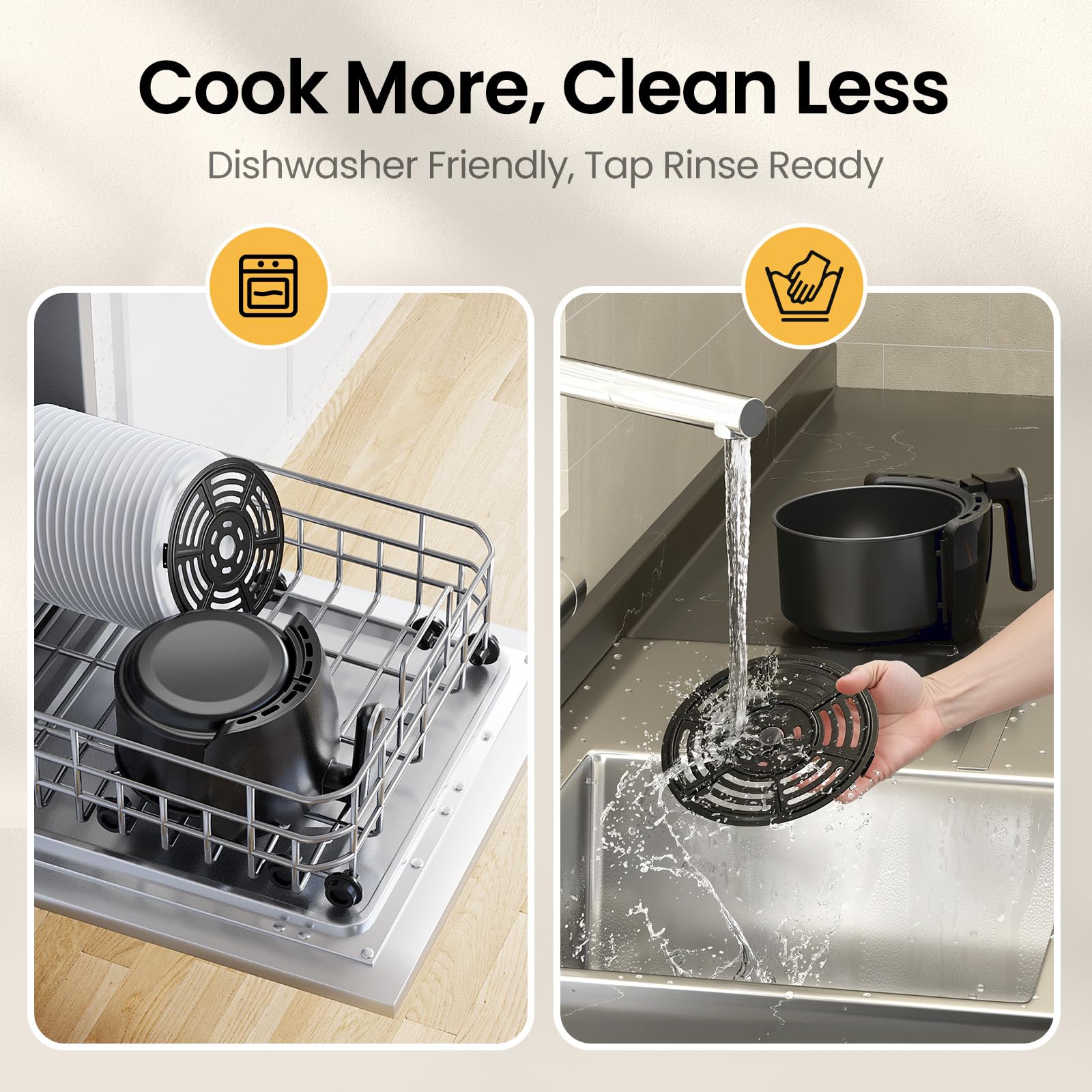 Topzee small air fryer dishwasher-safe parts simplify cleanup after cooking.