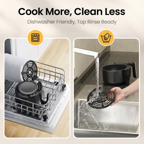 Topzee small air fryer dishwasher-safe parts simplify cleanup after cooking.