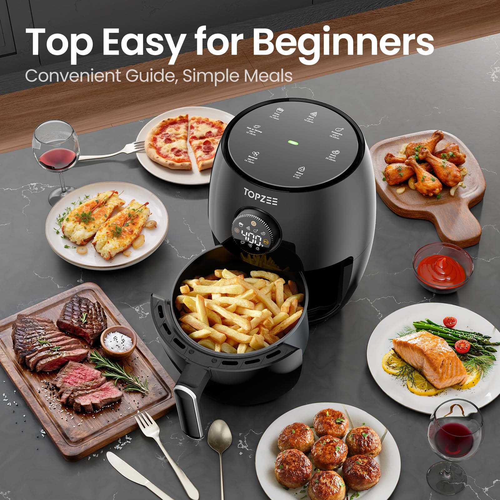 Topzee small air fryer drawer basket ready for quick, oil-free meals.