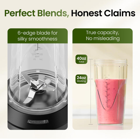 TOPZEE stainless steel 6-blade system delivers consistent blends.