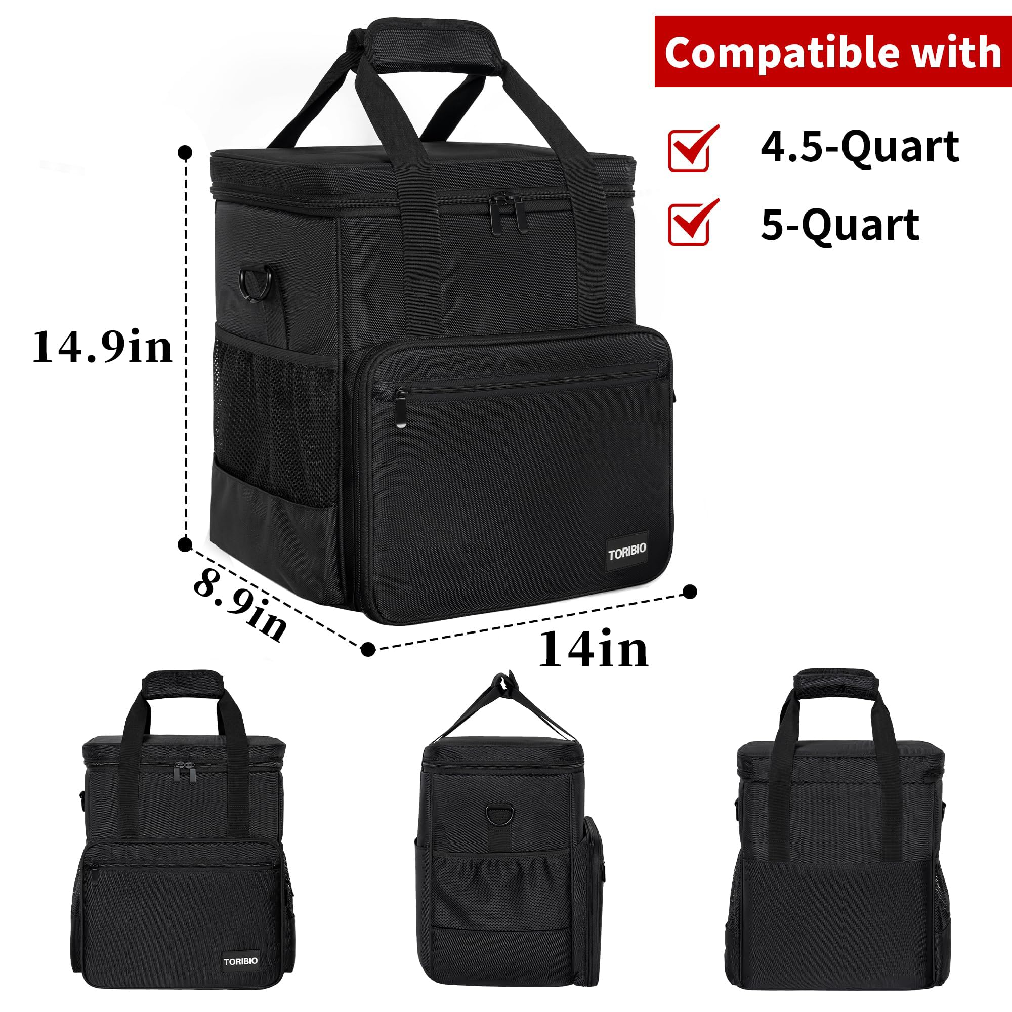 TORIBIO mixer bag side pockets organize attachments and recipe books