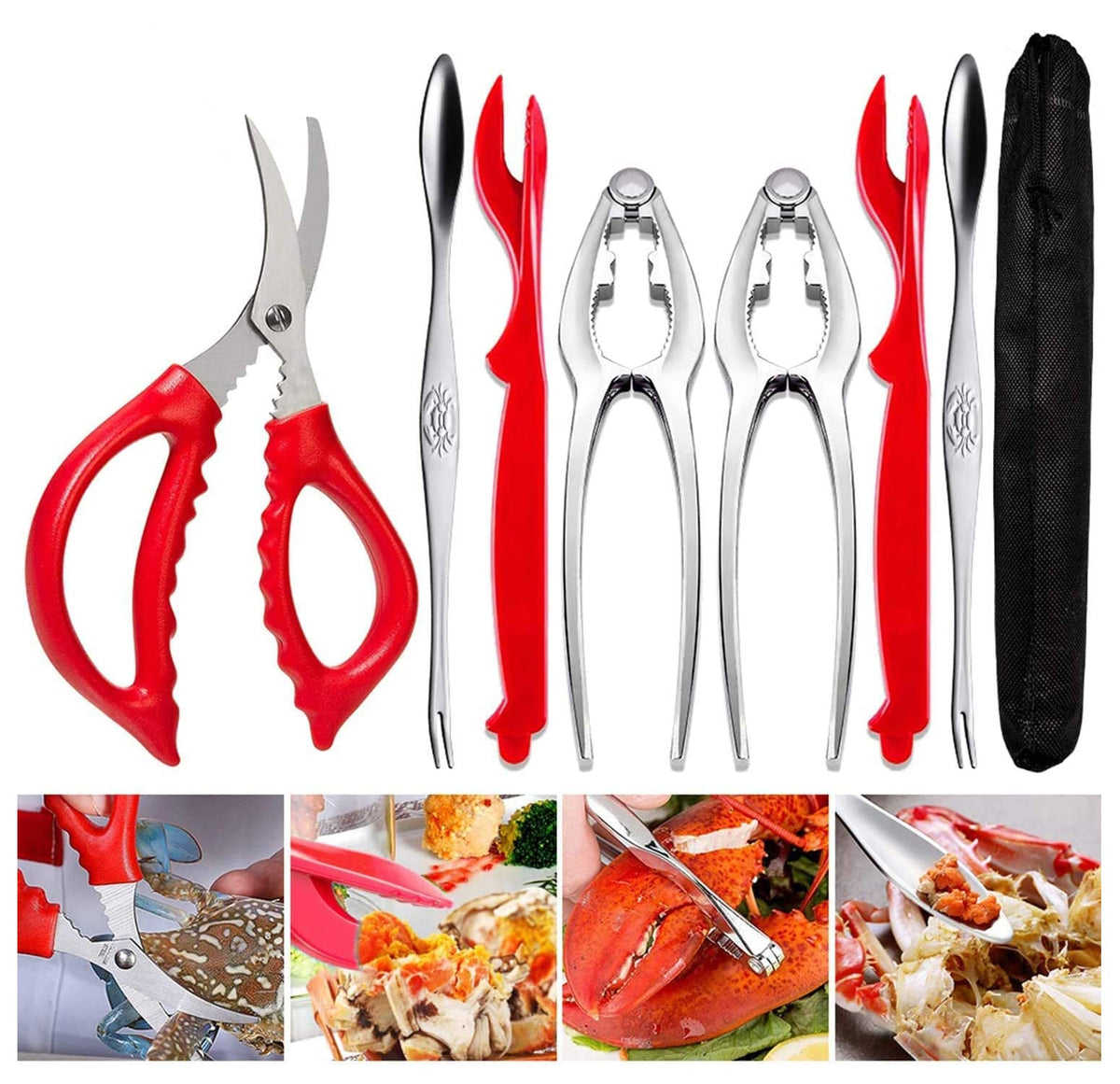 TORINALITAL crab leg crackers set ready to crack shells with ease.