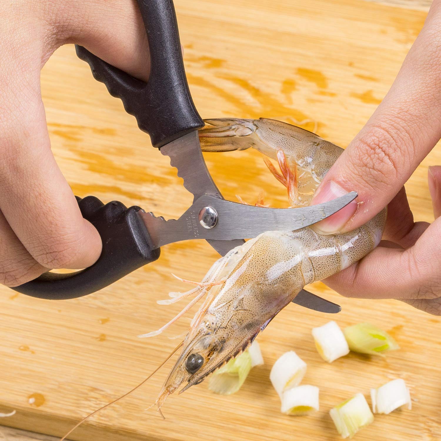 TORINALITAL seafood scissors tackle shrimp shells with clean, quick cuts
