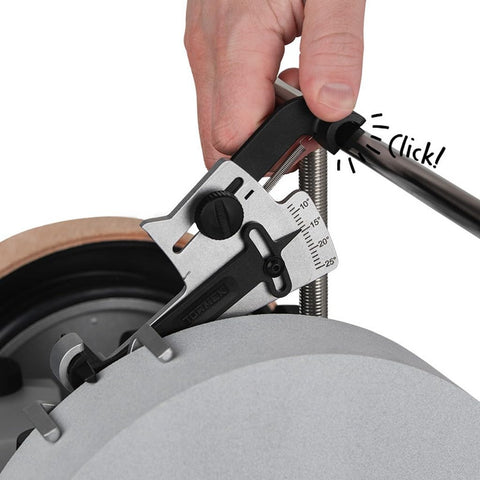 Tormek KS-123 dial close-up, patent-pending geometry for accurate setup.