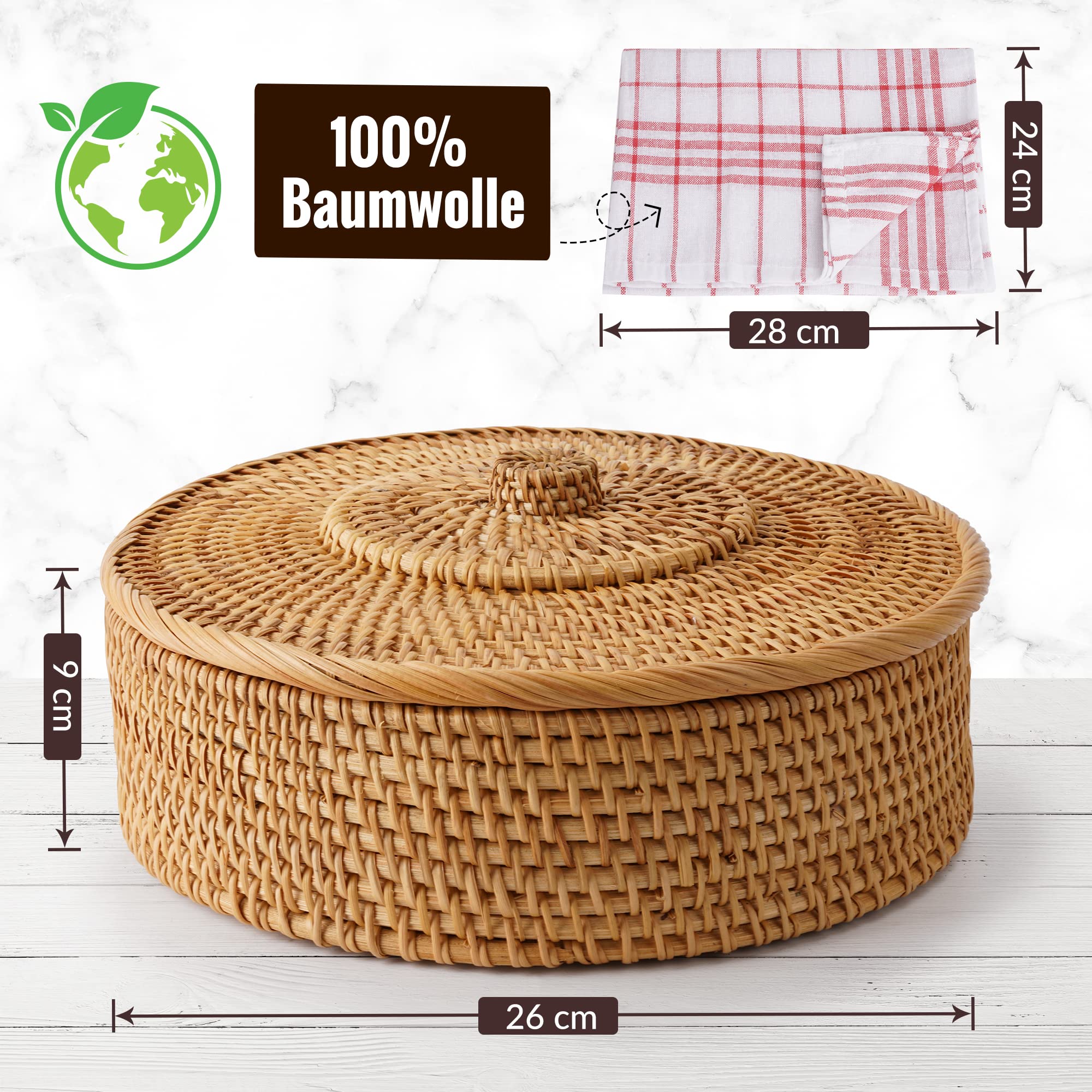 Tortillada cotton towel included to keep tortillas warm and dry.