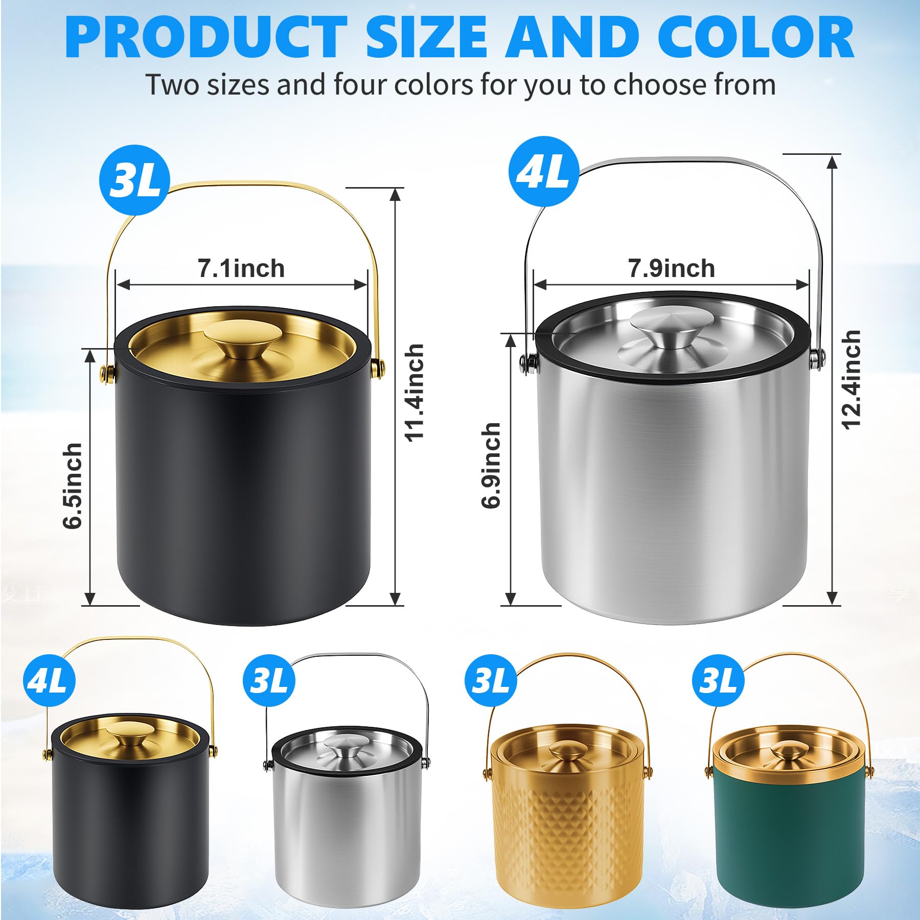 TOSELBAI ice bucket with 304 stainless steel inner for durable, safe chilling