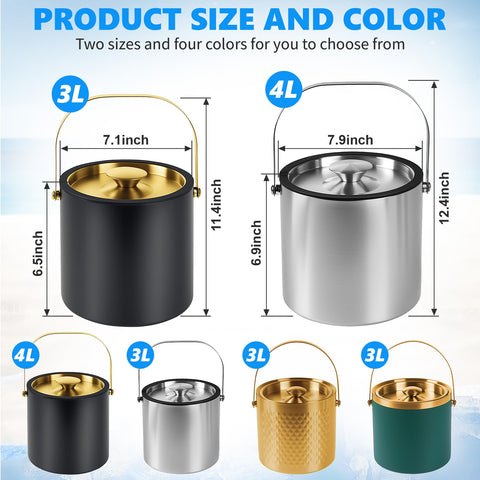 TOSELBAI ice bucket with 304 stainless steel inner for durable, safe chilling