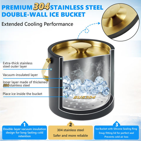 TOSELBAI ice bucket shows double-wall vacuum insulation for extended cold retention